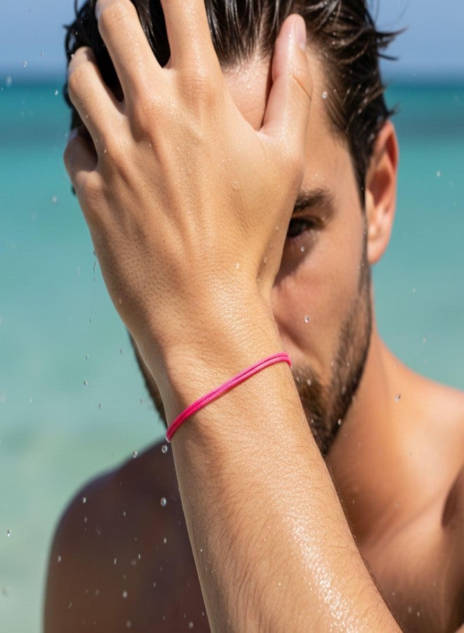 Luck Strings Thin Neon Pink Cord Bracelet for Men Women Teen Unisex Adult - Waterproof Nylon Surfer Fuschia String Friendship Bracelets Summer Beach Accessories - Image 4